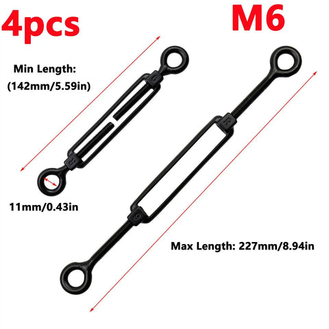 M6 Turnbuckle Eye To Eye Heavy Duty Cable Railing Hardware Kit In 304 Stainless Steel Black Finish 4 Pcs display with measurements