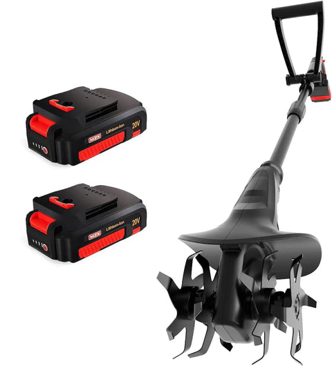 Cordless 20V Tiller Cultivator With 8 Inch Wide Steel Tines Battery Powered Garden Cultivator With Dual 2Ah Batteries And Charger