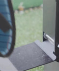 Close-up of Heavy Duty Wall Mount Golf Club Organizer Rack metal bracket with bolt, showcasing sturdy construction and design.