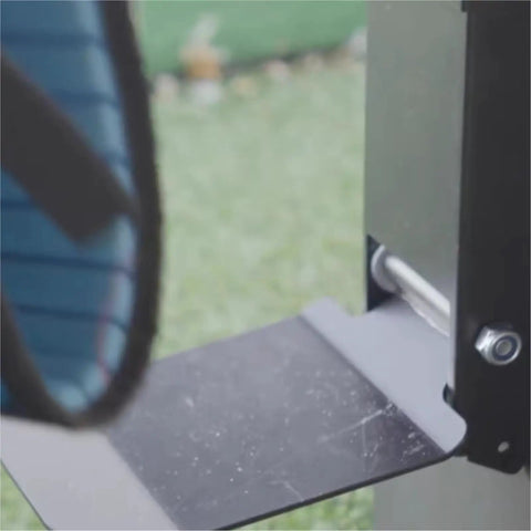 Close-up of Heavy Duty Wall Mount Golf Club Organizer Rack metal bracket with bolt, showcasing sturdy construction and design.