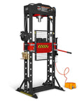 Beefy 30 Ton H Frame Air Hydraulic Shop Press With Hand Winch And Pin Kit, fully welded steel frame and safety guard.