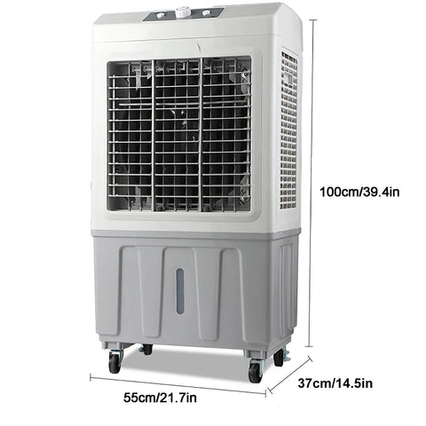 Super Chill Heavy Duty Evaporative Air Cooler With 10000 CFM Flow And 18 Gallon Tank, portable design, 100cm height, 55cm width, gray