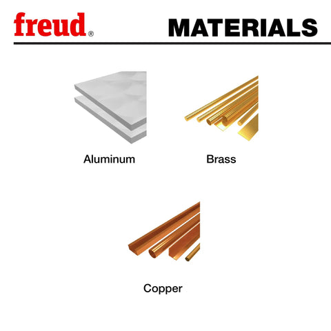 Image showing aluminum, brass, and copper materials for use with 12 Inch Aluminum Cutting Blade With TiCo Carbide For Non Ferrous Metals.