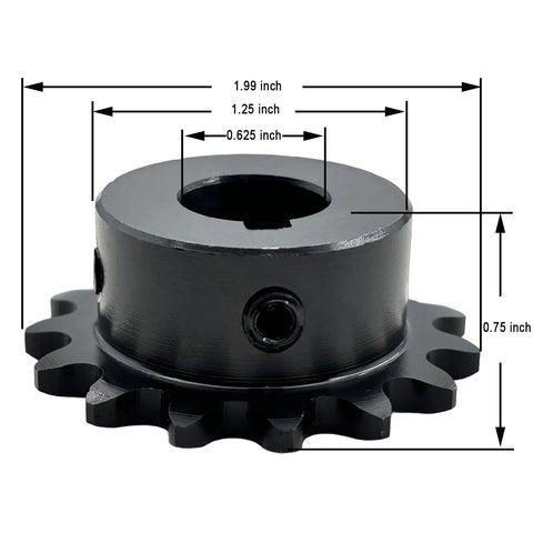 35B15 Type B Roller Chain Sprocket Five Eighths Inch Bore 15 Teeth ANSI 35 Hardened 1045 Steel Rust Resistant side view