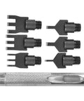 Flat Prong Leather Chisel Set With Interchangeable Heads Carbon Steel Leather Punch Tool for DIY leather craft shown with 6 heads