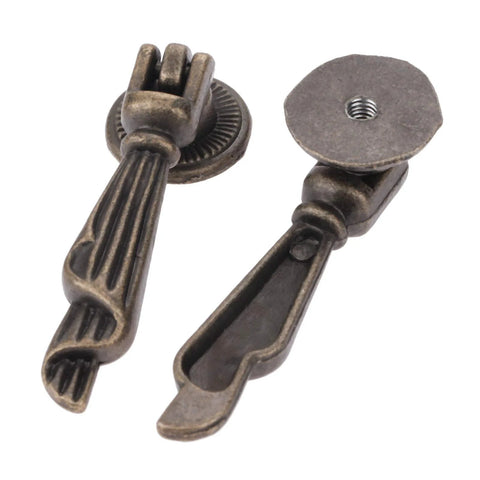 Antique Bronze Metal Drawer Cabinet Pulls 2 Pack With Screws, Single Hole Drop Handles 0.75 X 2.36 Inches, Rust Resistant Iron