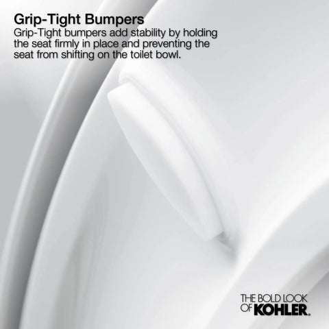 Close-up of Cachet Nightlight Q3 PB Toilet Seat with Grip-Tight bumpers for stable use and easy cleaning.