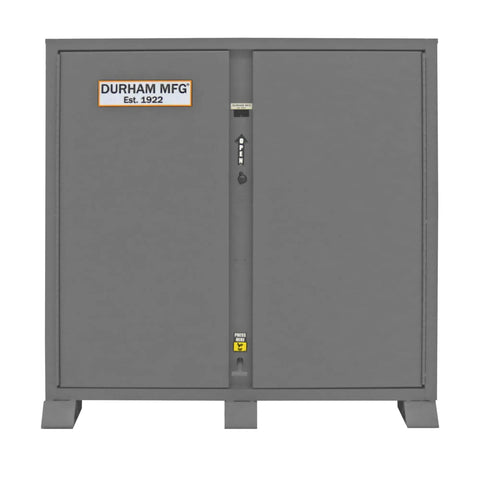 Front view of Built Tough Welded Steel Job Site Cabinet, 30.125 x 60.06 x 60.75 inches, heavy duty outdoor storage locker.