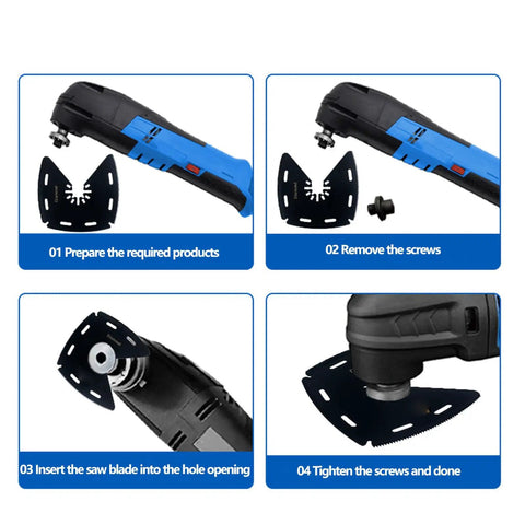Step-by-step installation of 3 In 1 Oscillating Tool Blade For Cutting Scraping Grinding Wood Metal Plastic on tool