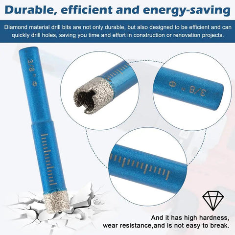 Diamond Drill Bit Set 9 Piece Blue Dry Diamond Bits For Porcelain Tile Ceramic Glass Granite Concrete Pro Grade Precision Drilling That Prevents Cracking And Delivers Fast Clean Holes.