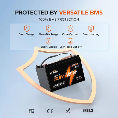 Premium 12V 100Ah LiFePO4 Battery Trolling Motor Marine Boat RV 4 Pack Smart BMS low temp cut-off protection features