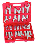 Rugged Farmhand Style 15 Piece Metric Service Wrench Set With Drop Forged Chrome Vanadium 30 Degree Offset Heads ANSI Certified