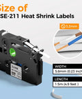 Top Shelf Performance Hse-211 Heat Shrink Label Tubes For Wire Cables showing size specifications 0.23 inch wide and 4.9 feet long.