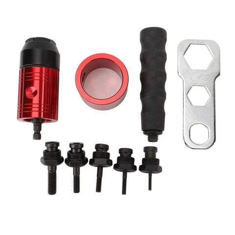 Professional Cordless Drill Rivet Nut Tool Adapter Kit For Fastening Metal Sheets Cars And Aluminum Boats With 5 Mandrels Carry Case, red aluminum