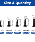 Heavy Duty Carbon Steel M1.4 Self Tapping Wood Screws Pan Head Cross Recessed Assortment Kit 500 Pc sizes 4 to 8 mm
