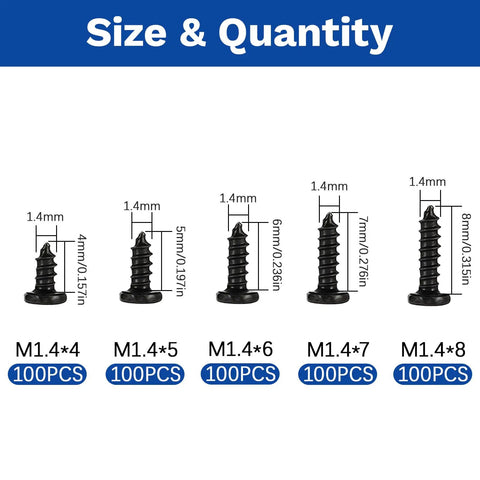 Heavy Duty Carbon Steel M1.4 Self Tapping Wood Screws Pan Head Cross Recessed Assortment Kit 500 Pc sizes 4 to 8 mm