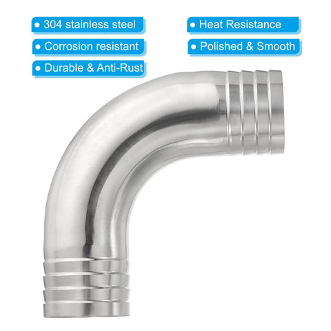 Heavy Duty One And A Half Inch 90 Degree Hose Barb Fitting Stainless Steel 304 Elbow Connector For Pneumatic And Hydraulic Systems Universal Barbed Adapter 38.1 mm Od One Piece, polished