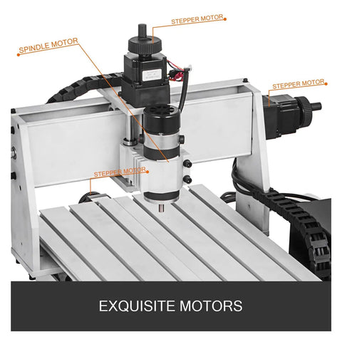 Beefy 3 Axis 3040 CNC Router Engraver With USB Port ER11 500W showing spindle and stepper motors, metal frame.