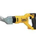 Pro Grade 20V Cordless Fiber Cement Shears with sharp blades for cutting through hardboard and cement panels.