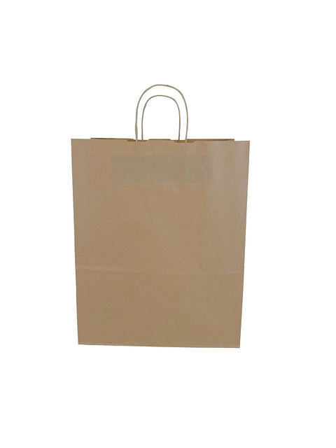 Kraft Paper Bags With Twisted Handles 12.5 By 6.5 By 15.5 Inch Brown Bulk Pack Of 300, front view of single bag with handles.