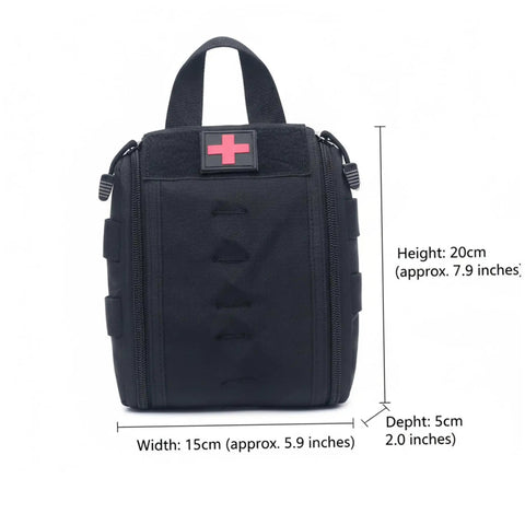 Compact Empty First Aid Pouch For Outdoor Adventures With MOLLE Webbing Black Emergency Gear Organizer, Size 5.9x2x7.9 Inches