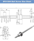 Beefy Precision Ball Screw 1204 Linear Motion System With Single Ball Nut For BK BF10 End Machined Parts 450mm With Nut 300 500 550mm Length Options size chart