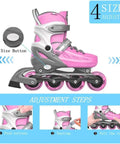 Kids Adjustable Hard Shell Inline Skates With Light Up Wheels For Boys And Girls Rad Youth And Beginners Easy One Push Size Adjust Inline Roller Blades Violet Large 4 7Y showing size adjustment and features.
