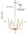 Gold 8 Light Farmhouse Chandelier With Modern Brass Candle Design For Dining Room Living Room Kitchen Island And Foyer