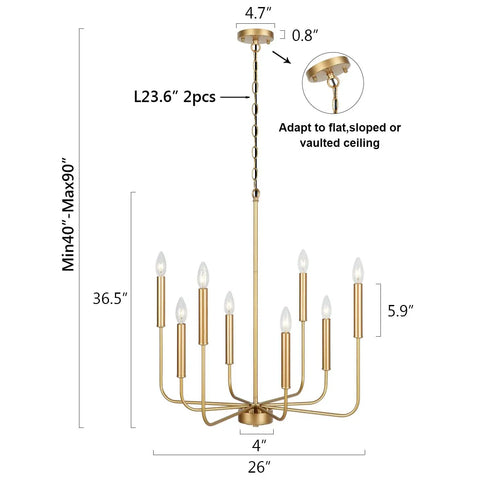 Gold 8 Light Farmhouse Chandelier With Modern Brass Candle Design For Dining Room Living Room Kitchen Island And Foyer