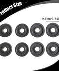 Eight Piece Cast Iron Weight Plates For Barbells 9.5 Cm Diameter 26 Mm Center Hole 8 Plate Set layout on white background