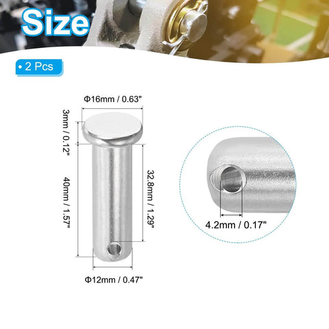 2 Pack 304 Stainless Steel Clevis Pins 40 X 12 Mm Flat Head With 4.2 Mm Hole For Hitch Pin Lock Link And Hinge Systems