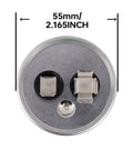 Top view of 70uF Run Start Capacitor For AC Motors And Fans 370 To 450V Round CBB65 Style with dimensions 55mm diameter