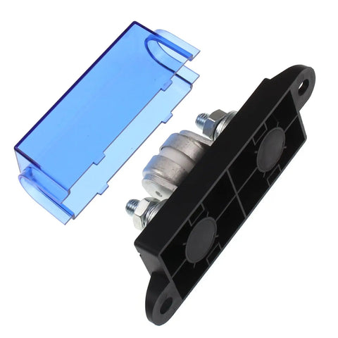 Class T Fuse Block 300 Amp 150Vdc Ir10ka Slow Blow Fuse Holder with black base and blue cover for marine use.