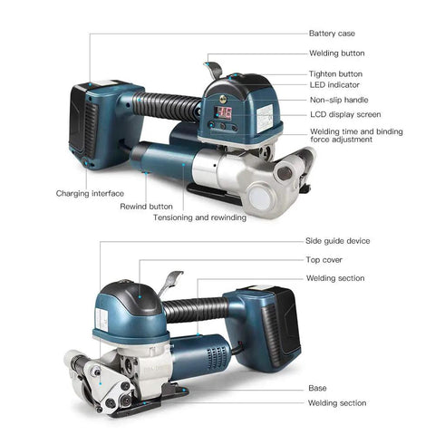 Heavy Duty Electric Strapping Machine With Hot Melt Welding And Adjustable Tension For Half To Three Quarter Inch Pp Pet Straps with LCD screen.
