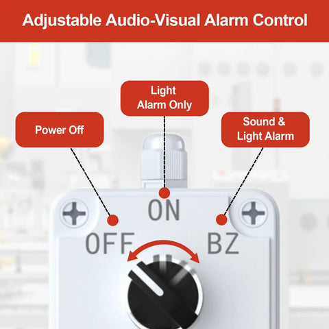 Control panel of Triple Stack LED Andon Tower Light With Buzzer 24VDC Red Yellow Green Signal Lights Off On 32.8ft Extension Cord