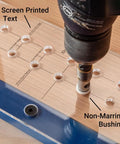 Shelf Pin Drilling Jig For Cabinets And Woodworking With 1/4 Inch And 5mm Self Centering Bits, Drill Guide in use on wood