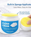 White Shoe Cleaner Cream With Built In Sponge For Quick Touch Ups, jar and sponge, multipurpose cleaner for sneakers, 1 pack.
