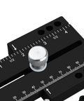 Close-up of Extended Thin Ripping Jig For Woodworking, Aluminum Alloy Guide Jig For Table Saw, Router, And Band Saw with scale.