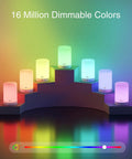 Smart LED Bedside Lamp With App Control, Voice Assist, and RGB Color Changing Mood Light on display in multiple colors