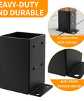 4x4 Post Base Set For Wood Posts 3.5x3.5 Inch Inner Size Rust Proof Heavy Duty Metal Black Powder Coated Railing Brackets For Decks And Pergolas Fence Post Anchor Includes Screws, showing heavy-duty and durable design with rust-proof powder coating.