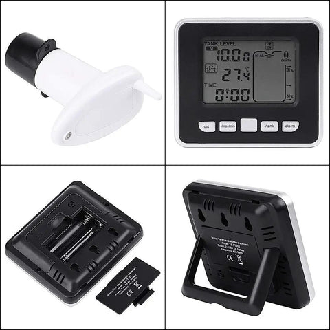 Water Level Sensor With Temperature Readout And Alarm, Ultrasonic Depth Meter For Tanks And Ponds That Keeps You In The Loop, featuring LCD display and sensor components.