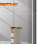 Top Shelf Smooth Pop Up Power Strip For Kitchen Island And Home Office Desk, Heavy Duty Hidden Surge Protector With Overvoltage Safety, Brushed Silver Metal Socket Setup That Slaps in embedded design.