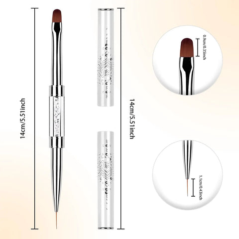 Dual Ended Hard Gel Nail Brush For Builder Gel And Polygel, Salon Grade Nail Art Design Tool with rhinestone handle and tips