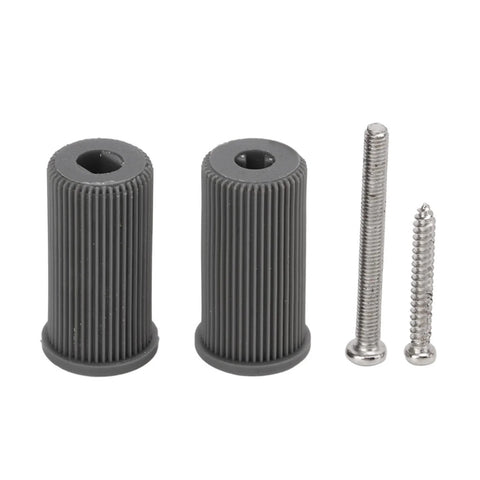 Two gray 48mm ribbed roller wheels with central bore and two mounting screws