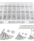 All In One Hex Screws Nuts Washers Kit 1080 Piece Set M2 M3 M4 Stainless Steel With 3 Wrenches For Home Repairs Woodworking And DIY Projects Great For Home Maintenance And Quick Fixes, organized in storage box