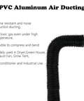 4 Inch Flexible Aluminum Air Ducting For HVAC Ventilation, 5 Feet Long, Black Vent Hose With 2 Clamps, Fire Resistant