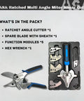 Image showing ASA Ratchet Angle Cutter set with spare blade, function modules, and hex wrench in foam packaging.