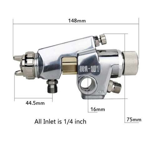 Side view of Heavy Duty Industrial Pressure Spray Gun With Professional Automatic Reciprocating Paint Tool For High Atomization, dimensions labeled.