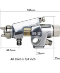 Pro Industrial Pneumatic Spray Gun With High Atomization Reciprocating Machine side view showing size and stainless steel nozzle.