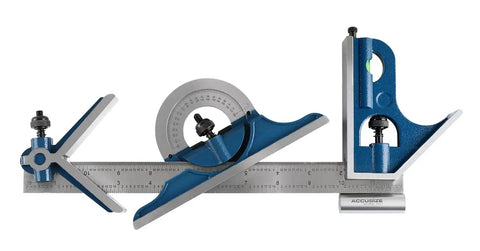 12 Inch Combination Square Ruler Set With Protractor Satin Finish, 4R Graduation, 4 Piece Layout Gauge Built For Handy Heights, Depths, And Angles In The Shop Or DIY Projects